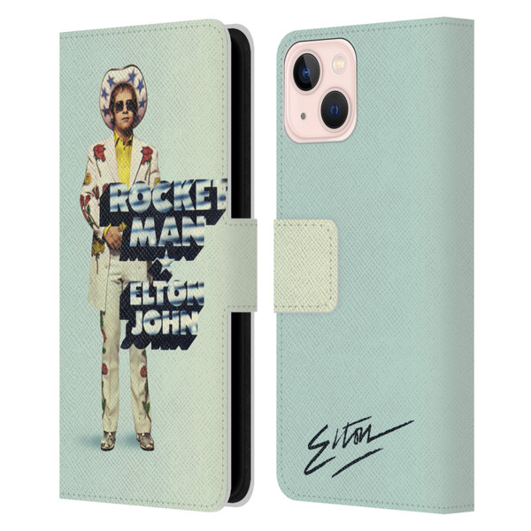 Elton John Artwork Rocket Man Single Leather Book Wallet Case Cover For Apple iPhone 13