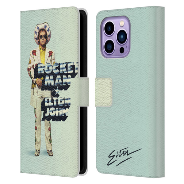 Elton John Artwork Rocket Man Single Leather Book Wallet Case Cover For Apple iPhone 14 Pro Max