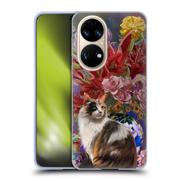 Nene Thomas Art Cat With Bouquet Of Flowers Soft Gel Case for Huawei P50