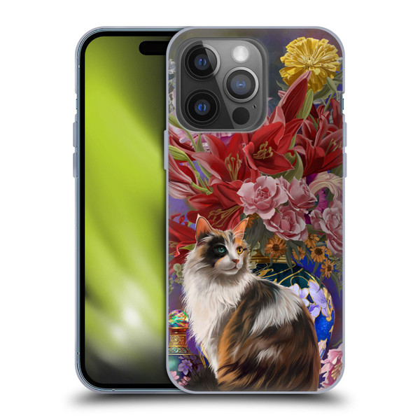 Nene Thomas Art Cat With Bouquet Of Flowers Soft Gel Case for Apple iPhone 14 Pro