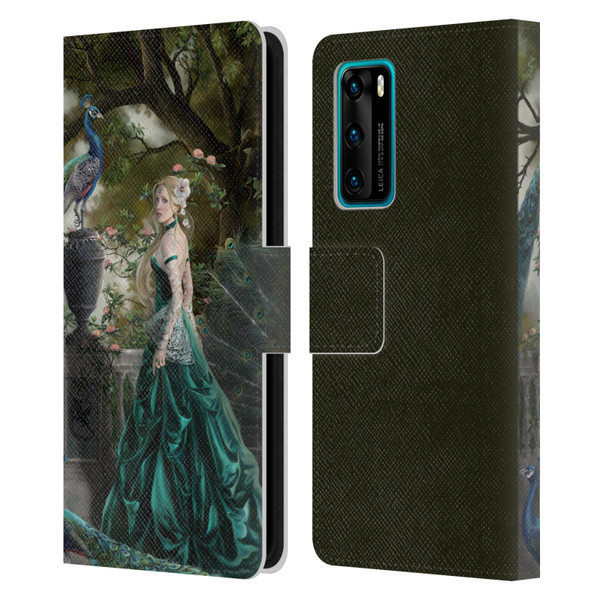 Nene Thomas Art Peacock & Princess In Emerald Leather Book Wallet Case Cover For Huawei P40 5G