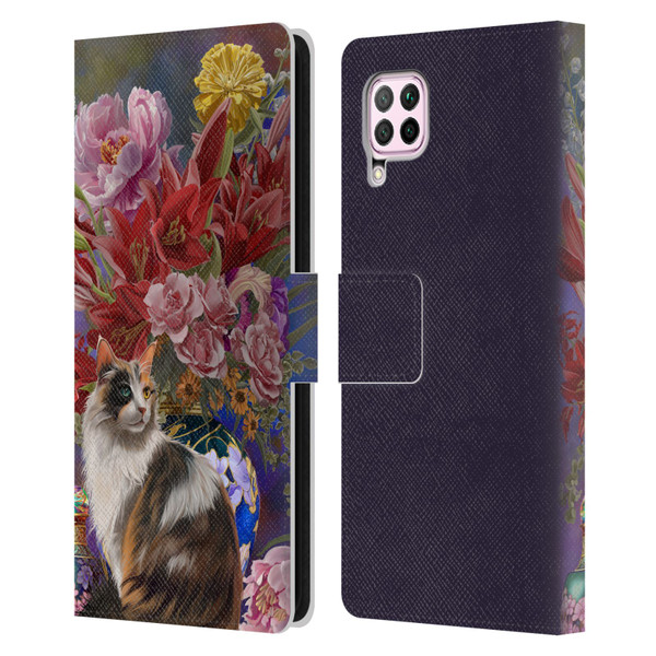 Nene Thomas Art Cat With Bouquet Of Flowers Leather Book Wallet Case Cover For Huawei Nova 6 SE / P40 Lite