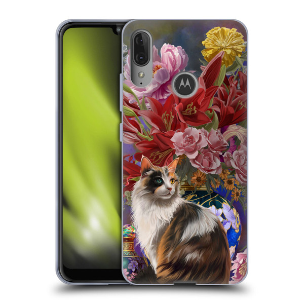 Nene Thomas Art Cat With Bouquet Of Flowers Soft Gel Case for Motorola Moto E6 Plus
