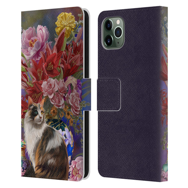 Nene Thomas Art Cat With Bouquet Of Flowers Leather Book Wallet Case Cover For Apple iPhone 11 Pro Max