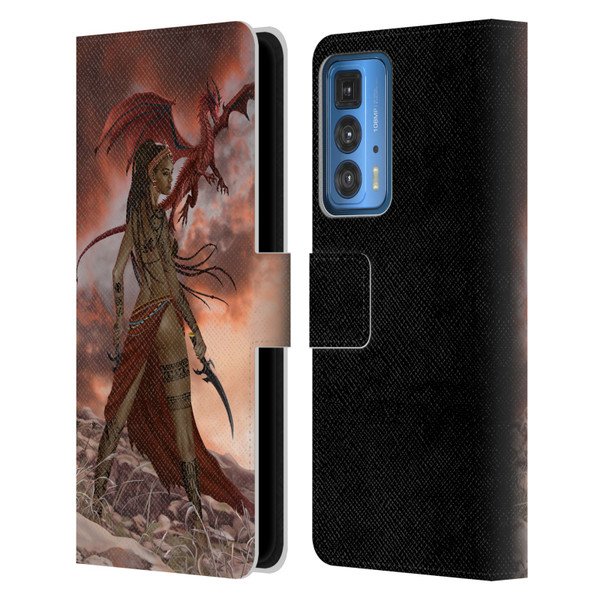 Nene Thomas Art African Warrior Woman & Dragon Leather Book Wallet Case Cover For Motorola Edge 20 Pro