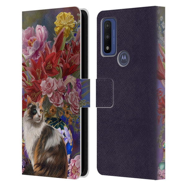 Nene Thomas Art Cat With Bouquet Of Flowers Leather Book Wallet Case Cover For Motorola G Pure