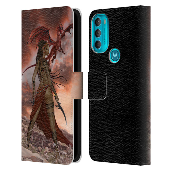 Nene Thomas Art African Warrior Woman & Dragon Leather Book Wallet Case Cover For Motorola Moto G71 5G