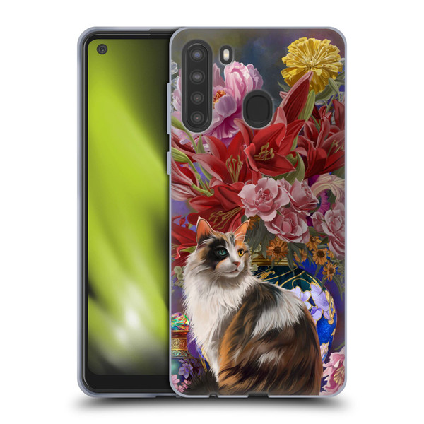 Nene Thomas Art Cat With Bouquet Of Flowers Soft Gel Case for Samsung Galaxy A21 (2020)