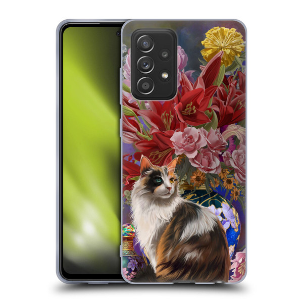 Nene Thomas Art Cat With Bouquet Of Flowers Soft Gel Case for Samsung Galaxy A52 / A52s / 5G (2021)