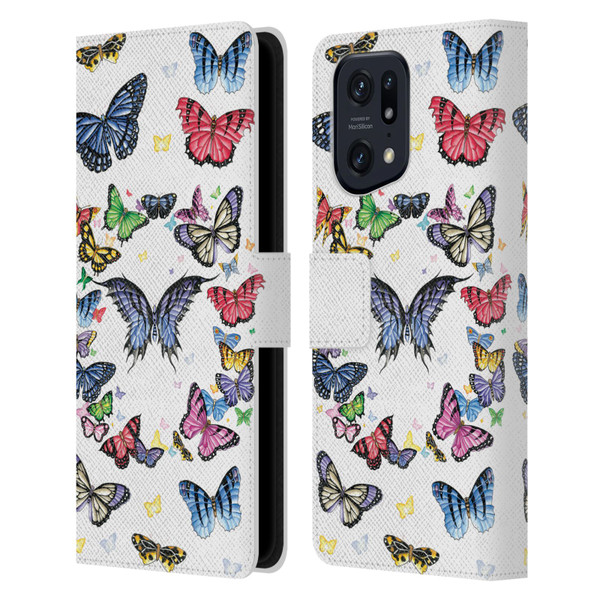 Nene Thomas Art Butterfly Pattern Leather Book Wallet Case Cover For OPPO Find X5 Pro