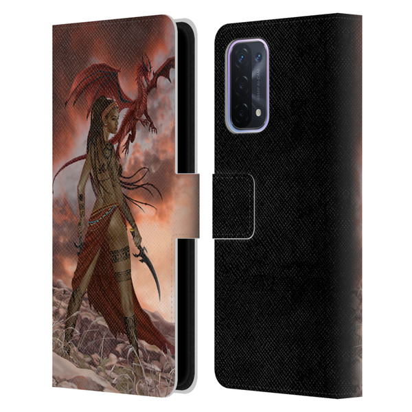 Nene Thomas Art African Warrior Woman & Dragon Leather Book Wallet Case Cover For OPPO A54 5G