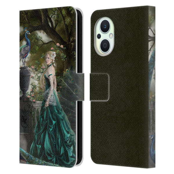 Nene Thomas Art Peacock & Princess In Emerald Leather Book Wallet Case Cover For OPPO Reno8 Lite