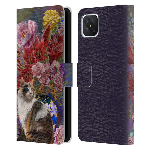 Nene Thomas Art Cat With Bouquet Of Flowers Leather Book Wallet Case Cover For OPPO Reno4 Z 5G