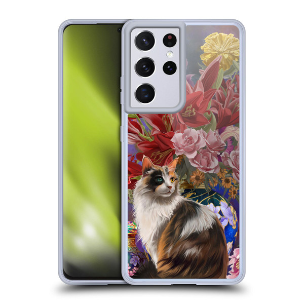 Nene Thomas Art Cat With Bouquet Of Flowers Soft Gel Case for Samsung Galaxy S21 Ultra 5G