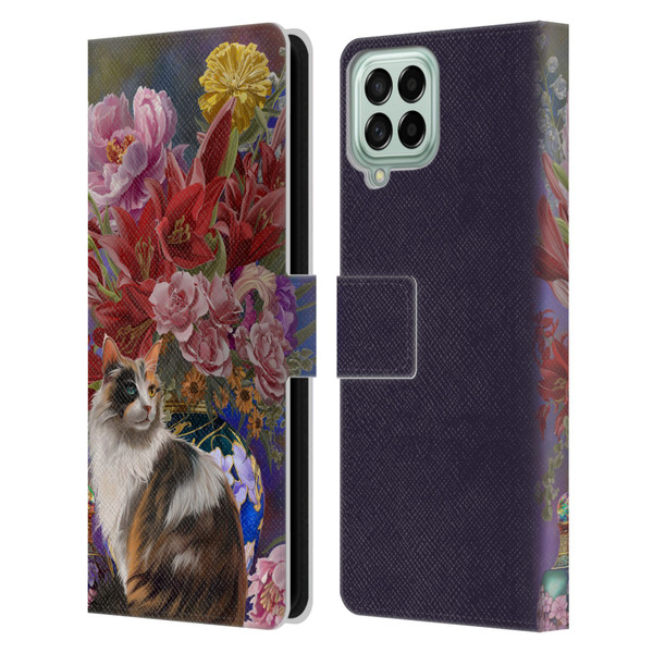 Nene Thomas Art Cat With Bouquet Of Flowers Leather Book Wallet Case Cover For Samsung Galaxy M33 (2022)