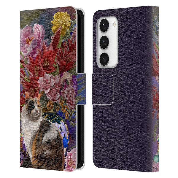 Nene Thomas Art Cat With Bouquet Of Flowers Leather Book Wallet Case Cover For Samsung Galaxy S23 5G