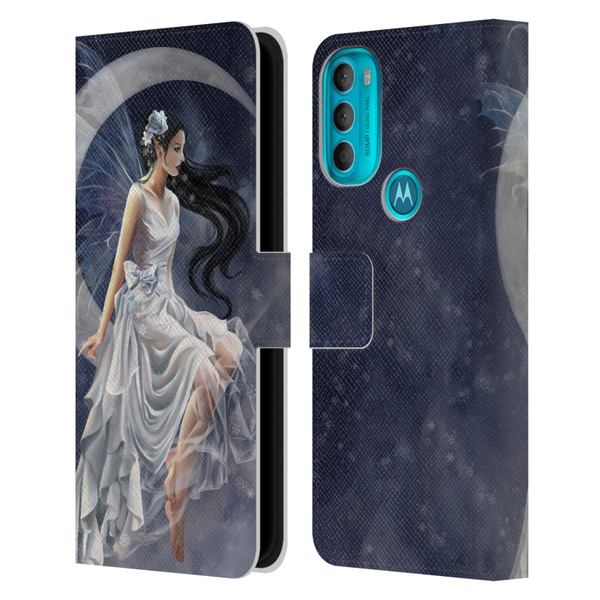 Nene Thomas Crescents Winter Frost Fairy On Moon Leather Book Wallet Case Cover For Motorola Moto G71 5G