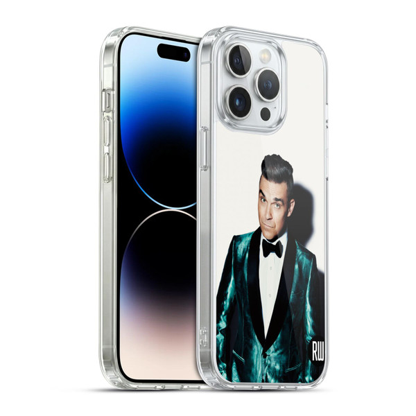 Robbie Williams Calendar White Background Soft Gel Case for Apple iPhone 14 Pro Max & MagSafe