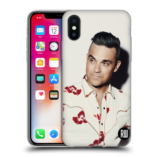 Robbie Williams Calendar Floral Shirt Soft Gel Case for Apple iPhone X / iPhone XS