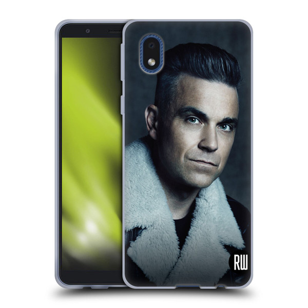 Robbie Williams Calendar Leather Jacket Soft Gel Case for Samsung Galaxy A01 Core (2020)