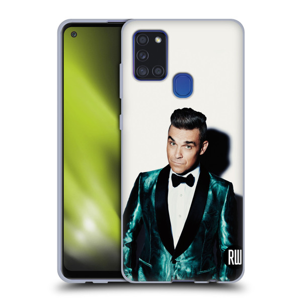 Robbie Williams Calendar White Background Soft Gel Case for Samsung Galaxy A21s (2020)