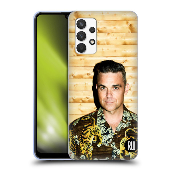 Robbie Williams Calendar Tiger Print Shirt Soft Gel Case for Samsung Galaxy A32 (2021)