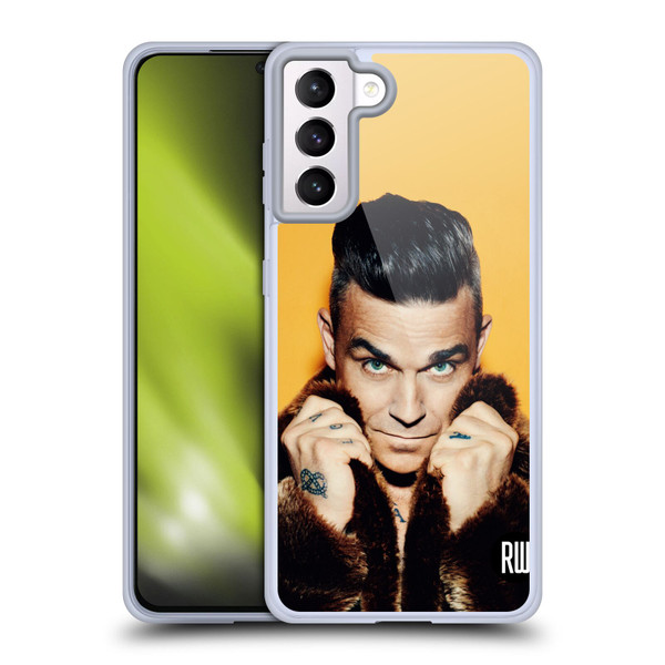 Robbie Williams Calendar Fur Coat Soft Gel Case for Samsung Galaxy S21+ 5G