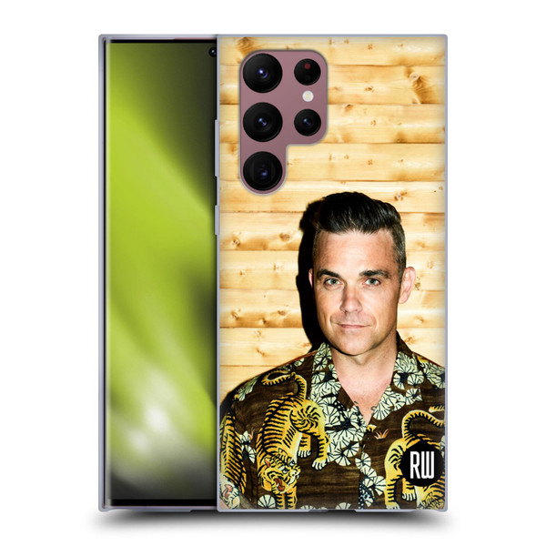 Robbie Williams Calendar Tiger Print Shirt Soft Gel Case for Samsung Galaxy S22 Ultra 5G