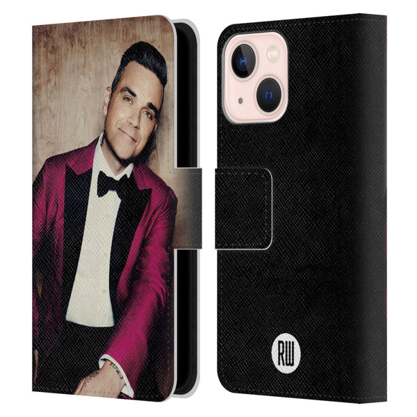 Robbie Williams Calendar Magenta Tux Leather Book Wallet Case Cover For Apple iPhone 13 Mini