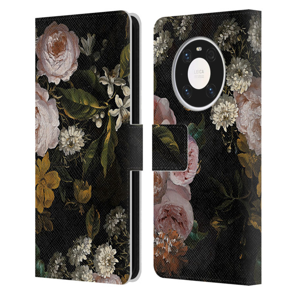 UtArt Antique Flowers Roses And Baby's Breath Leather Book Wallet Case Cover For Huawei Mate 40 Pro 5G