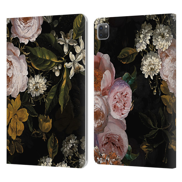 UtArt Antique Flowers Roses And Baby's Breath Leather Book Wallet Case Cover For Apple iPad Pro 11 2020 / 2021 / 2022