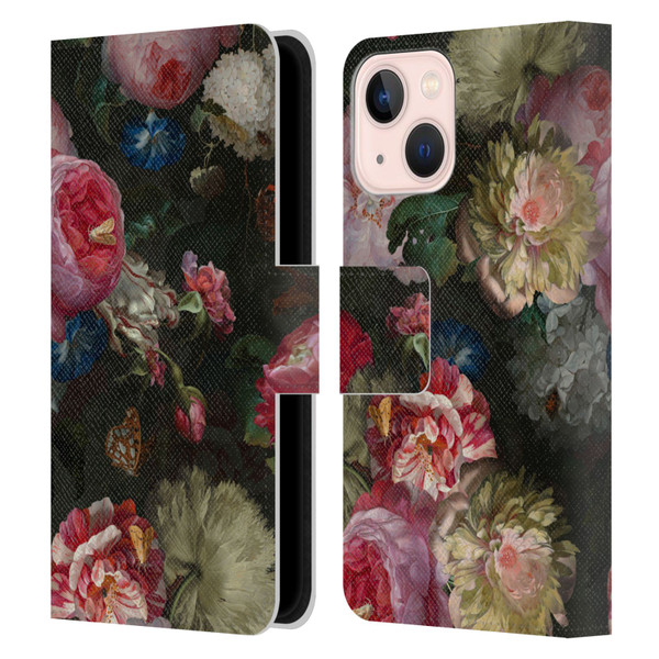 UtArt Antique Flowers Bouquet Leather Book Wallet Case Cover For Apple iPhone 13 Mini