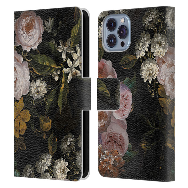 UtArt Antique Flowers Roses And Baby's Breath Leather Book Wallet Case Cover For Apple iPhone 14