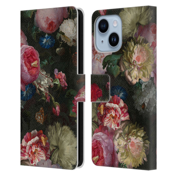 UtArt Antique Flowers Bouquet Leather Book Wallet Case Cover For Apple iPhone 14 Plus