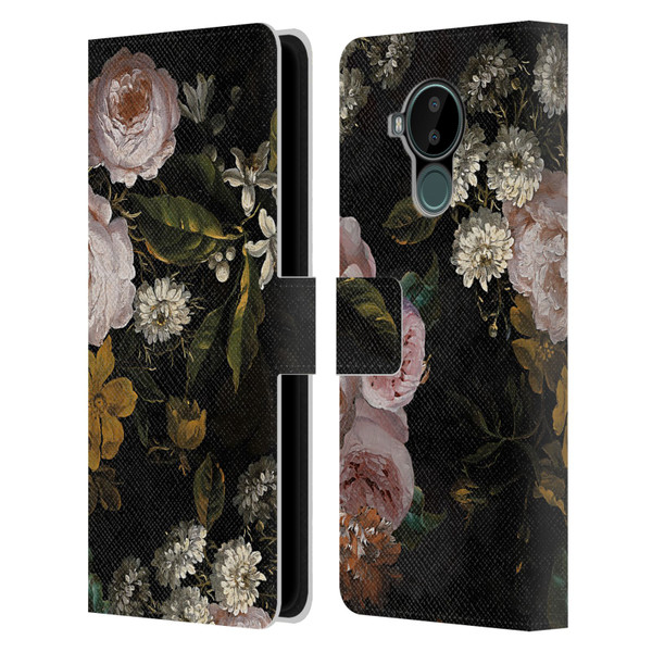 UtArt Antique Flowers Roses And Baby's Breath Leather Book Wallet Case Cover For Nokia C30