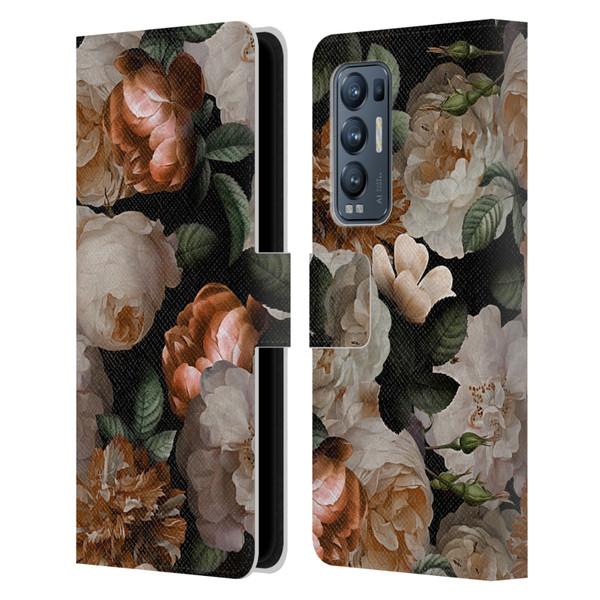 UtArt Antique Flowers Carnations And Garden Roses Leather Book Wallet Case Cover For OPPO Find X3 Neo / Reno5 Pro+ 5G