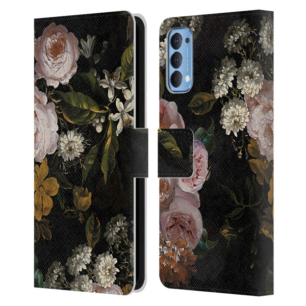 UtArt Antique Flowers Roses And Baby's Breath Leather Book Wallet Case Cover For OPPO Reno 4 5G