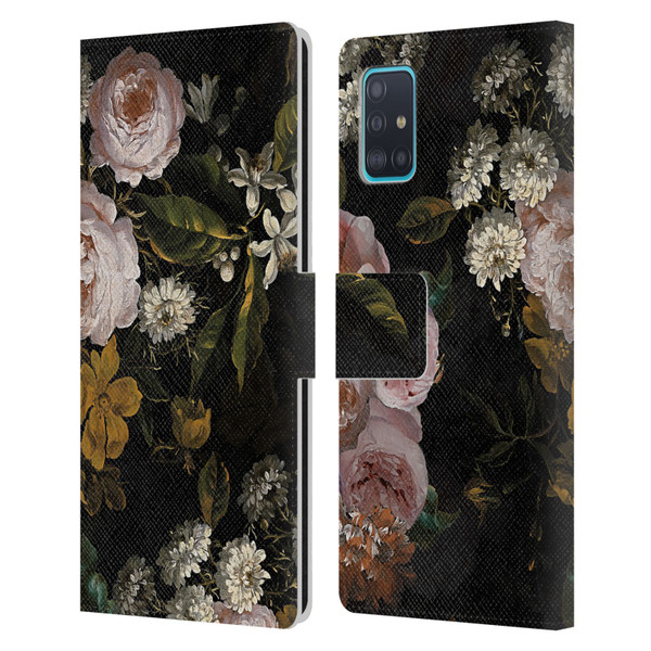 UtArt Antique Flowers Roses And Baby's Breath Leather Book Wallet Case Cover For Samsung Galaxy A51 (2019)