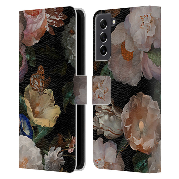 UtArt Antique Flowers Botanical Beauty Leather Book Wallet Case Cover For Samsung Galaxy S21 FE 5G