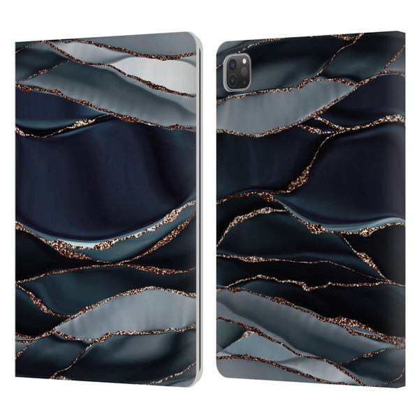 UtArt Dark Night Marble Waves Leather Book Wallet Case Cover For Apple iPad Pro 11 2020 / 2021 / 2022