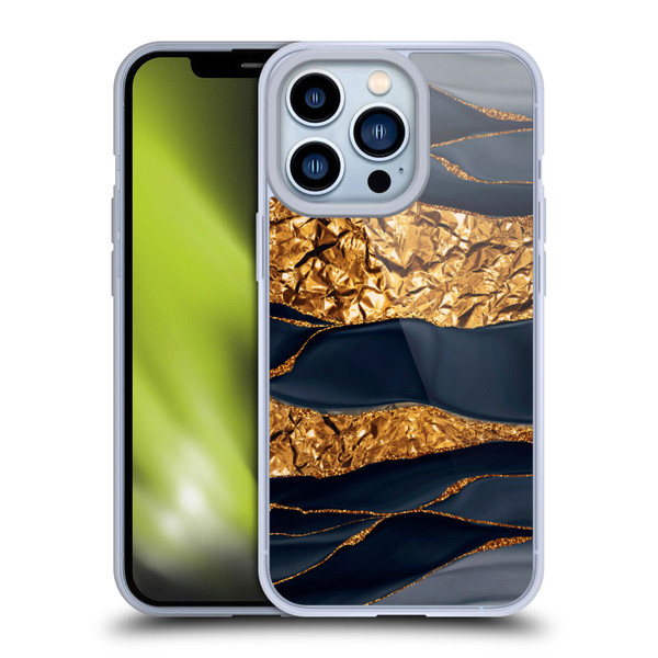 UtArt Dark Night Marble Gold Foil And Ink Soft Gel Case for Apple iPhone 13 Pro