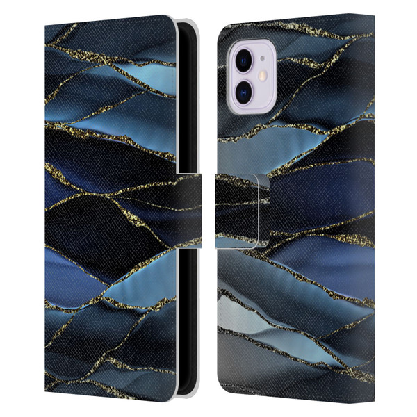 UtArt Dark Night Marble Deep Sparkle Waves Leather Book Wallet Case Cover For Apple iPhone 11