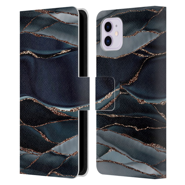UtArt Dark Night Marble Waves Leather Book Wallet Case Cover For Apple iPhone 11