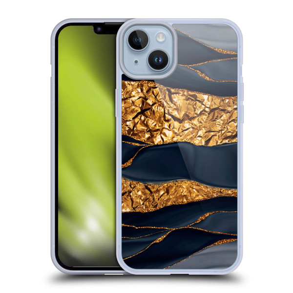 UtArt Dark Night Marble Gold Foil And Ink Soft Gel Case for Apple iPhone 14 Plus