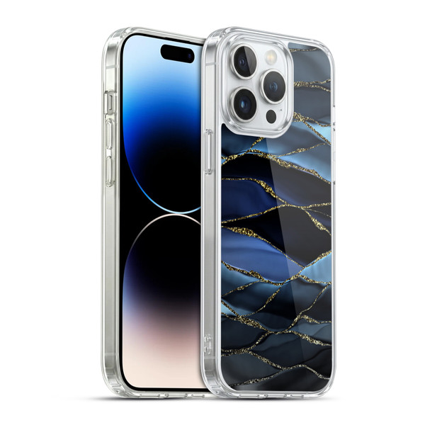 UtArt Dark Night Marble Deep Sparkle Waves Soft Gel Case for Apple iPhone 14 Pro Max & MagSafe