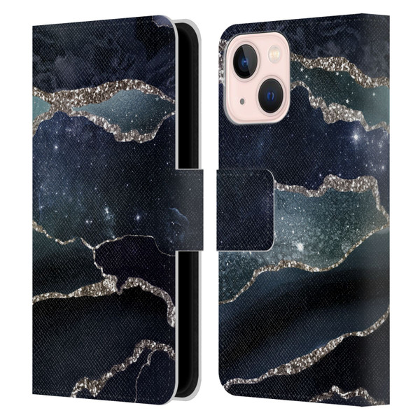 UtArt Dark Night Marble Silver Midnight Sky Leather Book Wallet Case Cover For Apple iPhone 13 Mini