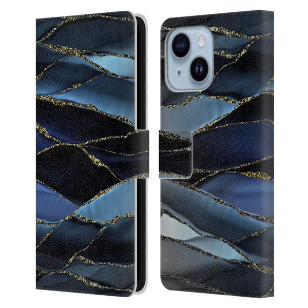 UtArt Dark Night Marble Deep Sparkle Waves Leather Book Wallet Case Cover For Apple iPhone 14 Plus