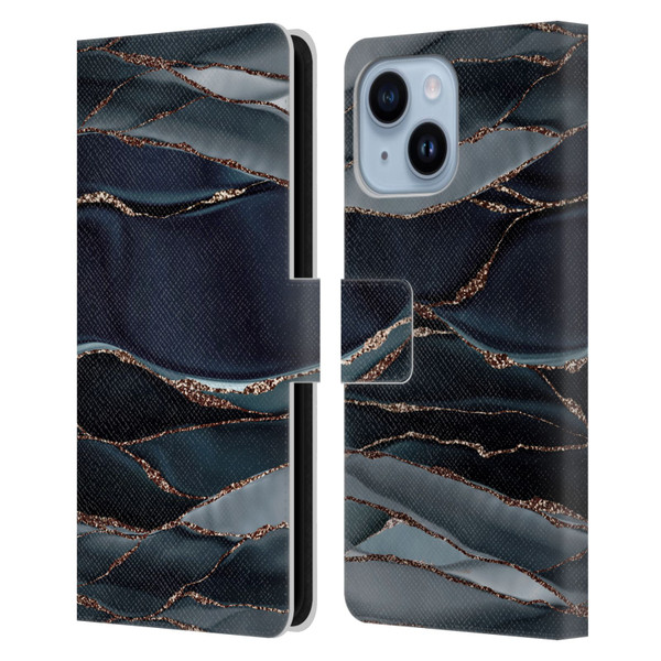 UtArt Dark Night Marble Waves Leather Book Wallet Case Cover For Apple iPhone 14 Plus