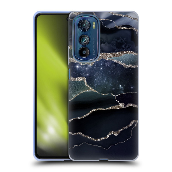 UtArt Dark Night Marble Silver Midnight Sky Soft Gel Case for Motorola Edge 30