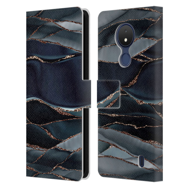 UtArt Dark Night Marble Waves Leather Book Wallet Case Cover For Nokia C21